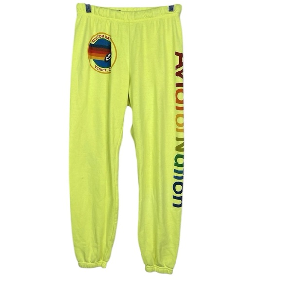 Aviator Nation Neon Yellow Sweatpants Joggers Size Small - Picture 4 of 7